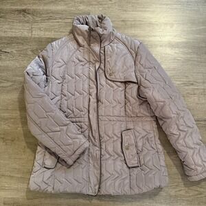 Harve Bernard Quilted Puffer Coat Women L Gray/Brown Winter
